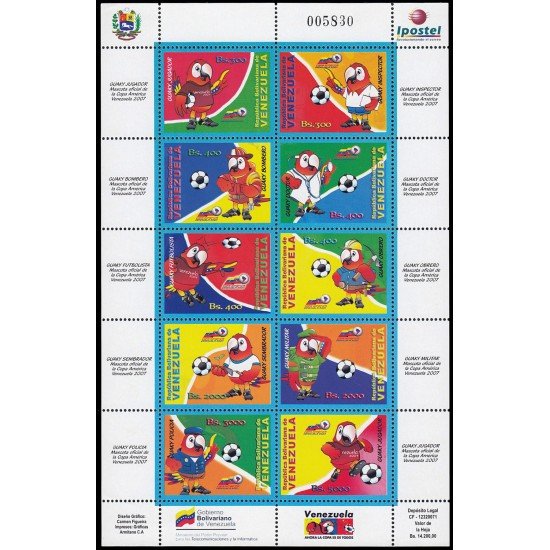 Venezuela 2629/38 2007 Mascota Oficial Copa América MNH