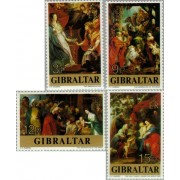 Gibraltar  367/70   1977  Navidad. 400 Aniv. de Rubens cuadros MNH