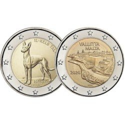 Malta 2026 2 € euros conmemorativos Sabueso Faraón + La Valeta