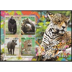 Perú HB-77 2014 Fauna Jaguar Pacarana Tapir de montaña Gato de los Andes MNH Perú HB-77 2014 Fauna Jaguar Pacarana Tapir de montaña Gato de los Andes MNH