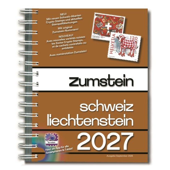 Catálogo de sellos de Zumstein, Suiza/Liechtenstein, 2027, con encuadernación en espiral.