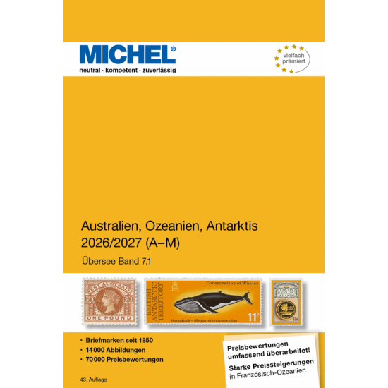 MICHEL Catálogo para destinos internacionales en Australia, Oceanía y la Antártida 2026/2027, Volumen 1 A-M (ÜK 7.1) MICHEL Catálogo para destinos internacionales en Australia, Oceanía y la Antártida 2026/2027, Volumen 1 A-M (ÜK 7.1)