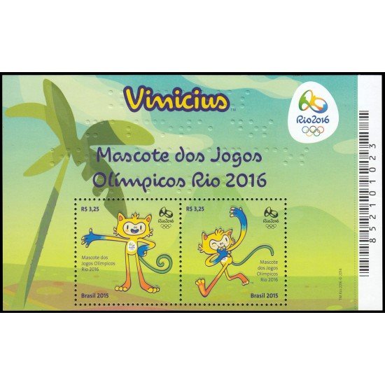 Brasil Brazil HB 168 2015 Vinicius Mascota de los Juegos olímpicos de verano 2016 en Río de Janeiro MNH