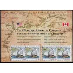 Estados Unidos USA HB 44 2006 400 aniv. de la expedición marítima de Samuel de Champlain explorador francés Emisión conjunta con Canadá MNH