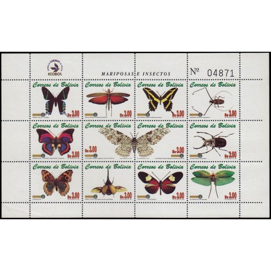 Bolivia 1100A/M 2001 Fauna Mariposas Fauna en vias de extinción Mariposas Insectos MNH