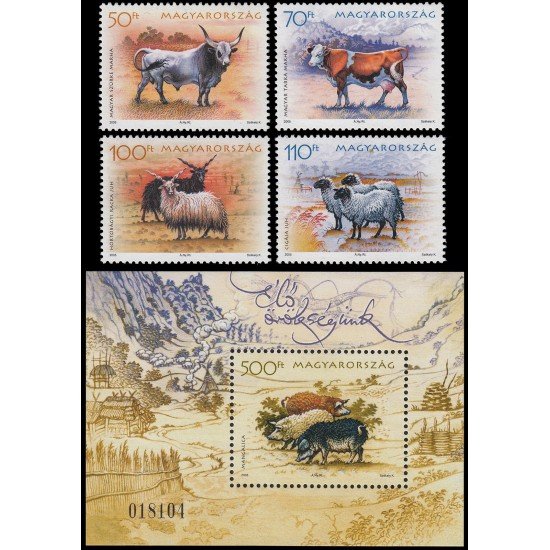 Hungría Hungary 4062/65 + HB 283 Fauna de cría en cautividad húngara MNH