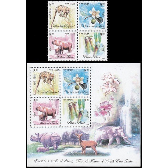 India 1843/46 + HB 30 2005 Flora y Fauna del noreste de la India MNH