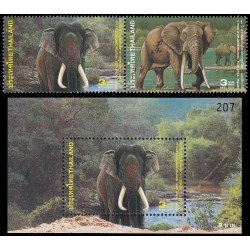Tailandia Thailand 2087/88 + HB 179 2003 Fauna Elefantes Emisión conjunta con Sudáfrica MNH