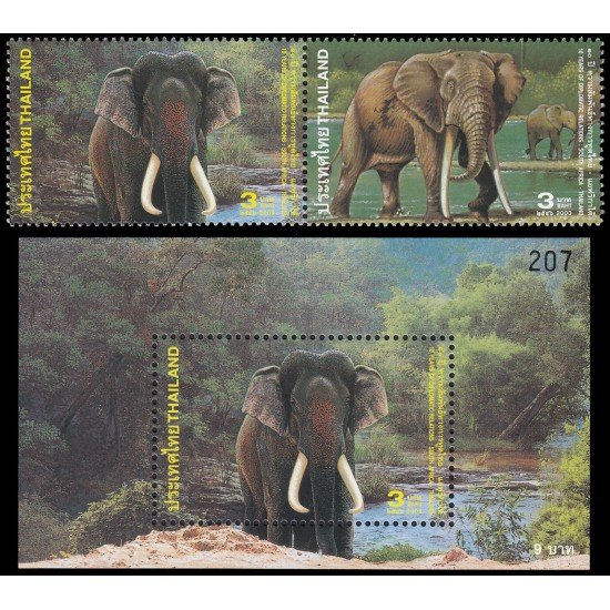 Tailandia Thailand 2087/88 + HB 179 2003 Fauna Elefantes Emisión conjunta con Sudáfrica MNH