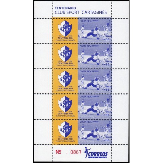 Costa Rica 784 2006 Fútbol 100º del Club Cartaginés Hoja con 5 valores MNH