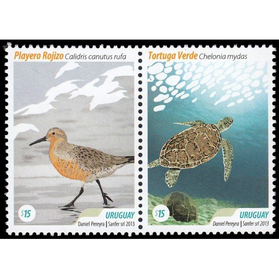 Uruguay 2660/61 2013 Fauna Correlimos de Maubeche Tortuga verde MNH