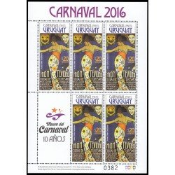 Uruguay 2777 2015 Carnaval de Montevideo Hoja con 5 valores 2016