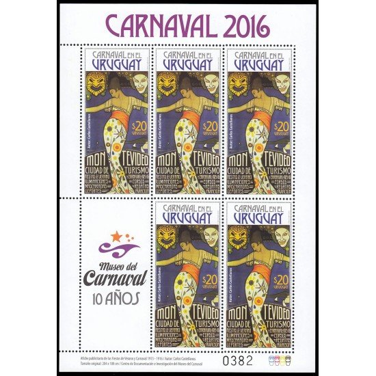 Uruguay 2777 2015 Carnaval de Montevideo Hoja con 5 valores 2016