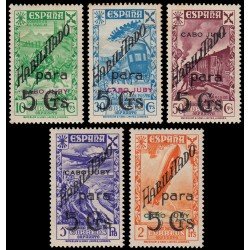Cabo Juby Beneficencia 7/11 1941 Sellos anteriores con nuevo valor en habilitación MH