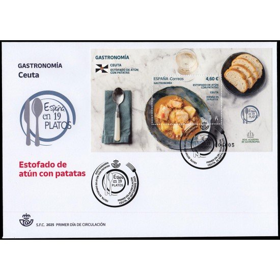 España Spain 5867 2025 Gastronomía Ceuta Estofado de atún con patatas SPD Sobre Primer Día