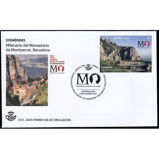 España Spain 5857 2025 Efemérides Milenario del Monasterio de Montserrat Barcelona SPD Sobre Primer Día
