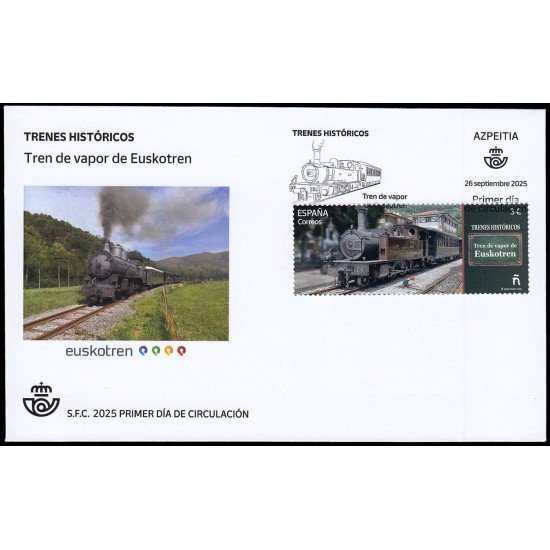 España Spain 5866 2025 Trenes históricos Tren de vapor de Euskotren SPD Sobre Primer Día