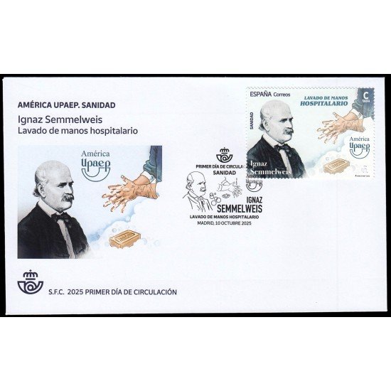 España Spain 5871 2025 América UPAEP Sanidad Ignaz Semmelweis Lavado de manos hospitalario SPD Sobre Primer Día Tarifa C