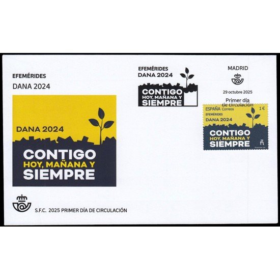 España Spain 5879 2025 Efemérides DANA 2024 Contigo hoy, mañana y siempre SPD Sobre Primer Día