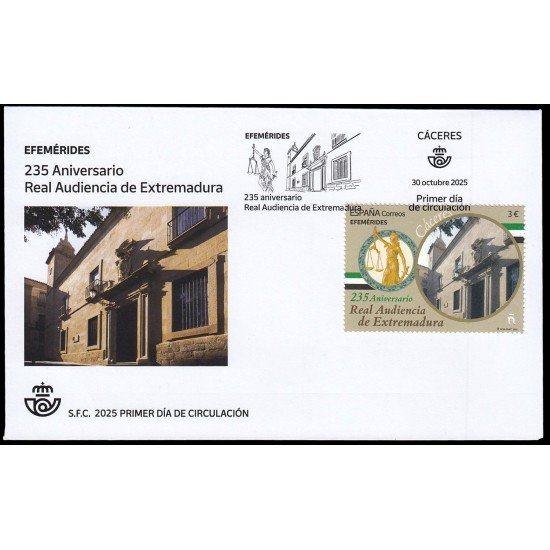 España Spain 5880 2025 Efemérides 235 Aniv. Real Auduencia de Extremadura SPD Sobre Primer Día
