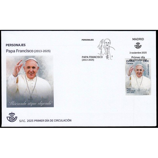 España Spain 5882 2025 Personajes Papa Francisco SPD Sobre Primer Día