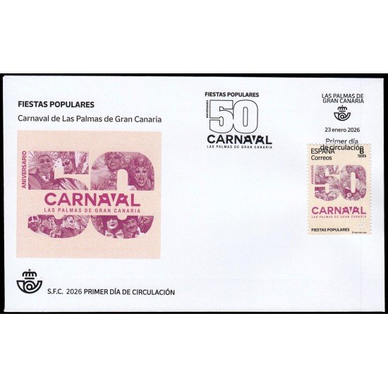 España Spain 5889 2026 Fiestas populares Carnaval de Las Palmas de Gran Canaria SPD Sobre Primer Día Tarifa B