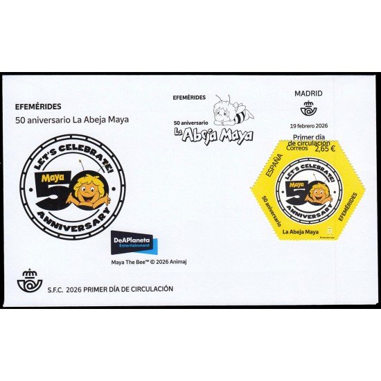 España Spain 5891 2026 50 aniv. de La Abeja Maya SPD Sobre Primer Día