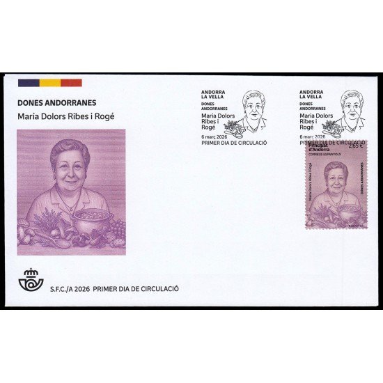 Andorra Española 585 2026 Dones andorranes Maria Dolors Ribes i Rogé SPD Sobre Primer Día
