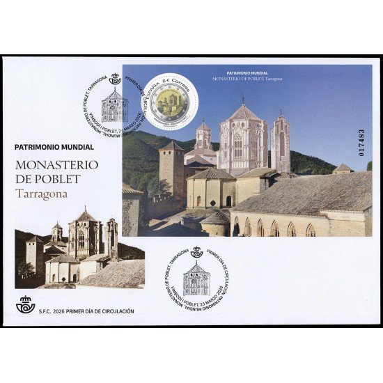 España Spain 5900 2026 Patrimonio mundial Monasterio de Poblet Tarragona SPD Sobre Primer Día