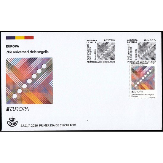 Andorra Española 588 2026 Europa 70 aniv. dels segells SPD Sobre Primer Día