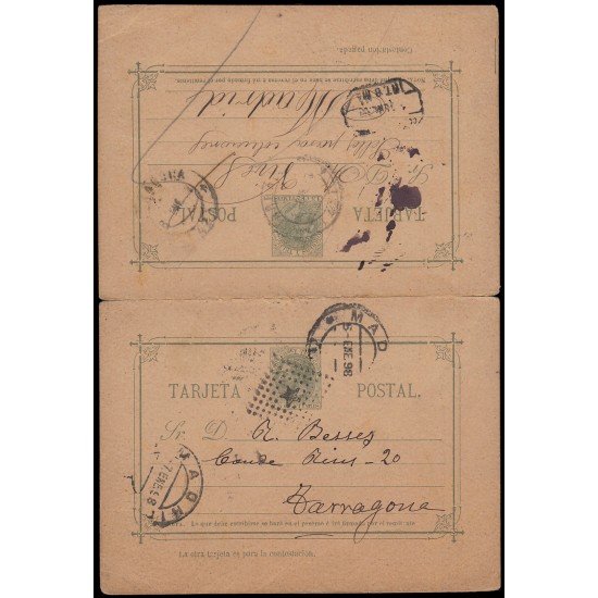 España Spain Entero Postal 12 Doble 1882