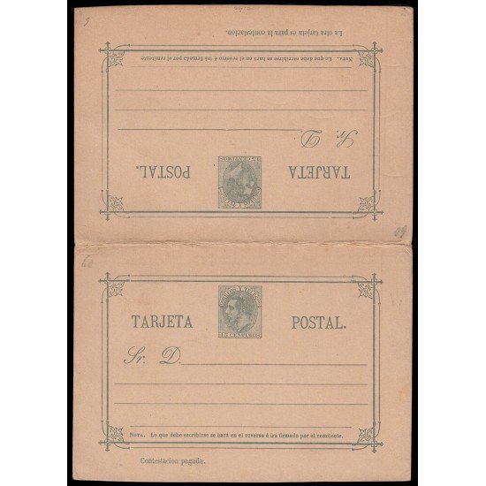 España Spain Entero Postal 12 Doble 1882