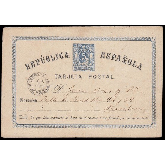 España Spain Entero Postal 3 1873