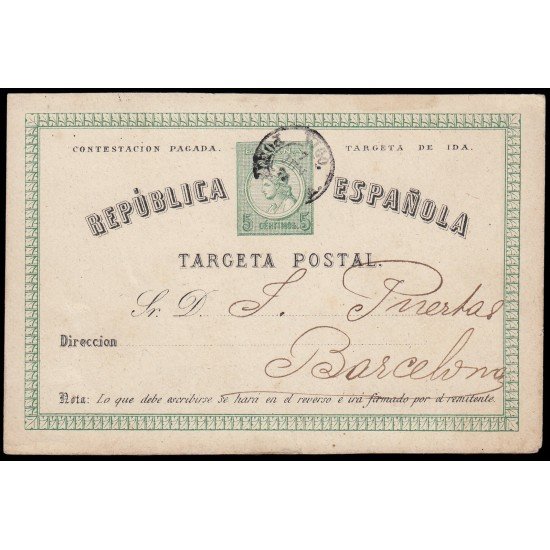 España Spain Entero Postal 6i Ida 1874