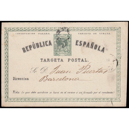 España Spain Entero Postal 6v Ida 1874