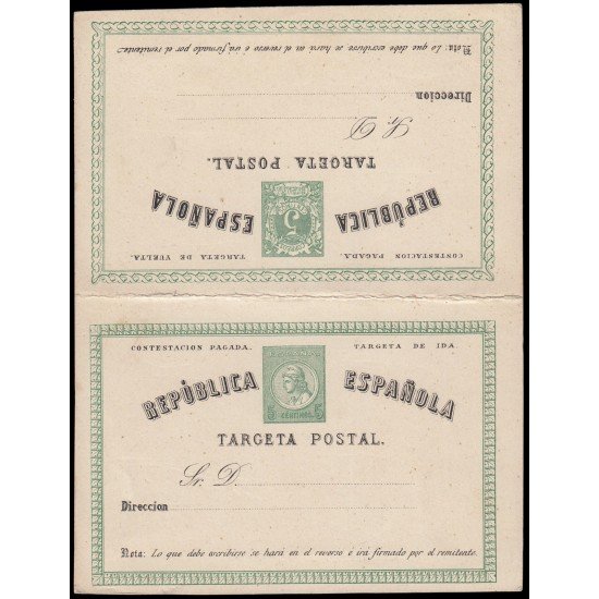 España Spain Entero Postal 6 Doble 1874