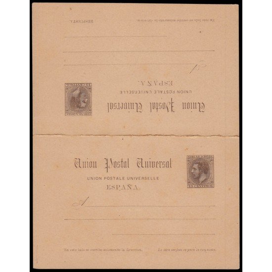 España Spain Entero Postal ( tarjeta postal ) 18 Doble 1884 Alfonso XII
