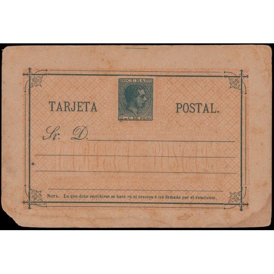 Cuba Entero Postal 15 1882 Alfonso XII Fondo de color R hacia adentro