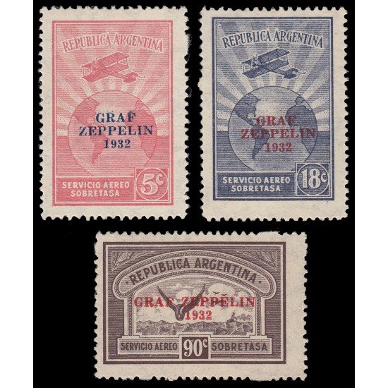 Argentina A 19M/P 1932 Segundo viaje de Zeppelin Sellos de 1928 con sobrecarga MH