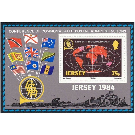 Jersey - 3-H - 1984 Lazos con la Commonwealth Mapa-mundi Banderas Lujo Jersey - 3-H - 1984 Lazos con la Commonwealth Mapa-mundi Banderas Lujo