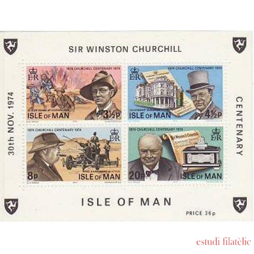 Man (isla de) - 1-H - 1974 Cent. de Churchill Retratos Lujo