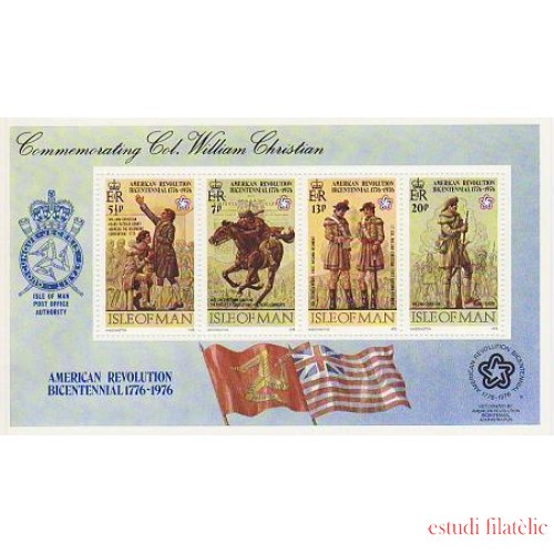 Man (isla de) - 2-H - 1976 Bicentenario de la Revolución americana  Personajes, a caballo, banderas Lujo