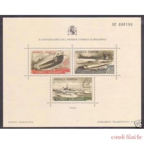 España Spain Hojitas Recuerdo 119 1988 FNMT Aniversario del primer correo submarino 781