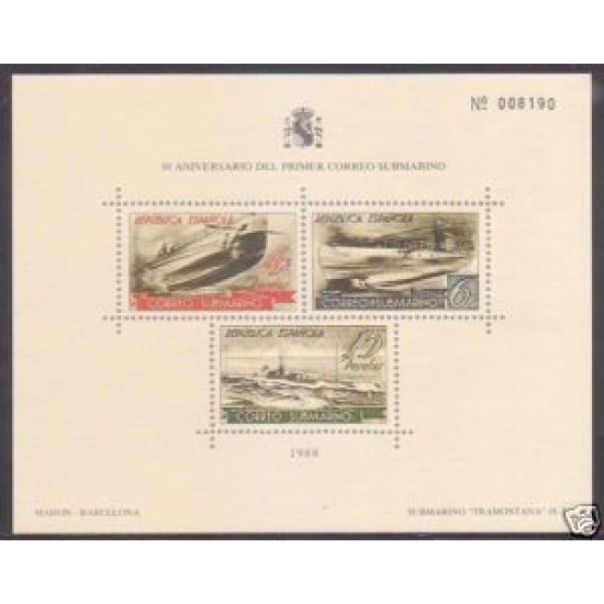 España Spain Hojitas Recuerdo 119 1988 FNMT Aniversario del primer correo submarino 781 España Spain Hojitas Recuerdo 119 1988 FNMT Aniversario del primer correo submarino 781