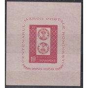 Rumanía - 42-HB - 1958 Cent. del sello rumano Hojita Bloque 1 val. (sello aéreo) Sin dentar, suelta Lujo
