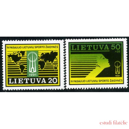 Lituania - 413/14 - 1991 IV Juegos deportivos mundiales de Lituania Mapa, símbolo Lujo