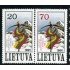 Lituania - 415/16 - 1991 Conquista del Everest por alpinistas lituanos Vista de la montaña, piolet y bandera Lujo