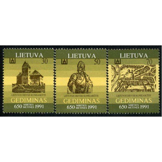 Lituania - 417/19 - 1991 650º Aniv. de la muerte del Gran-Duque Gedeminas Castillo, retrato, vista de Vilnius Lujo