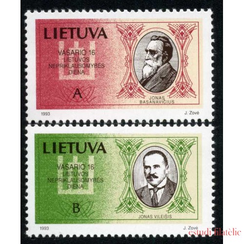 Lituania - 448/49 - 1993 Aniversario de  la independencia Personajes Lujo