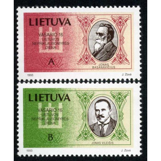 Lituania - 448/49 - 1993 Aniversario de  la independencia Personajes Lujo